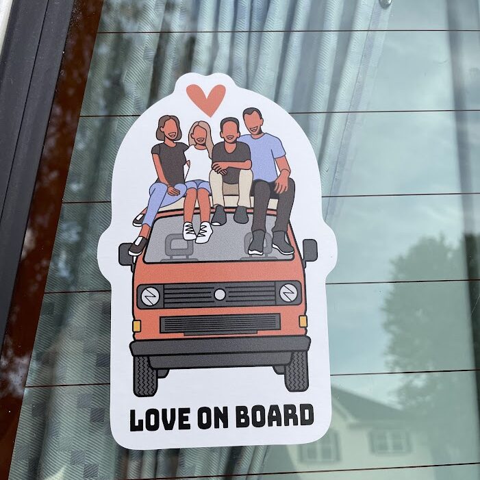 Sticker "Love on board" on windshield